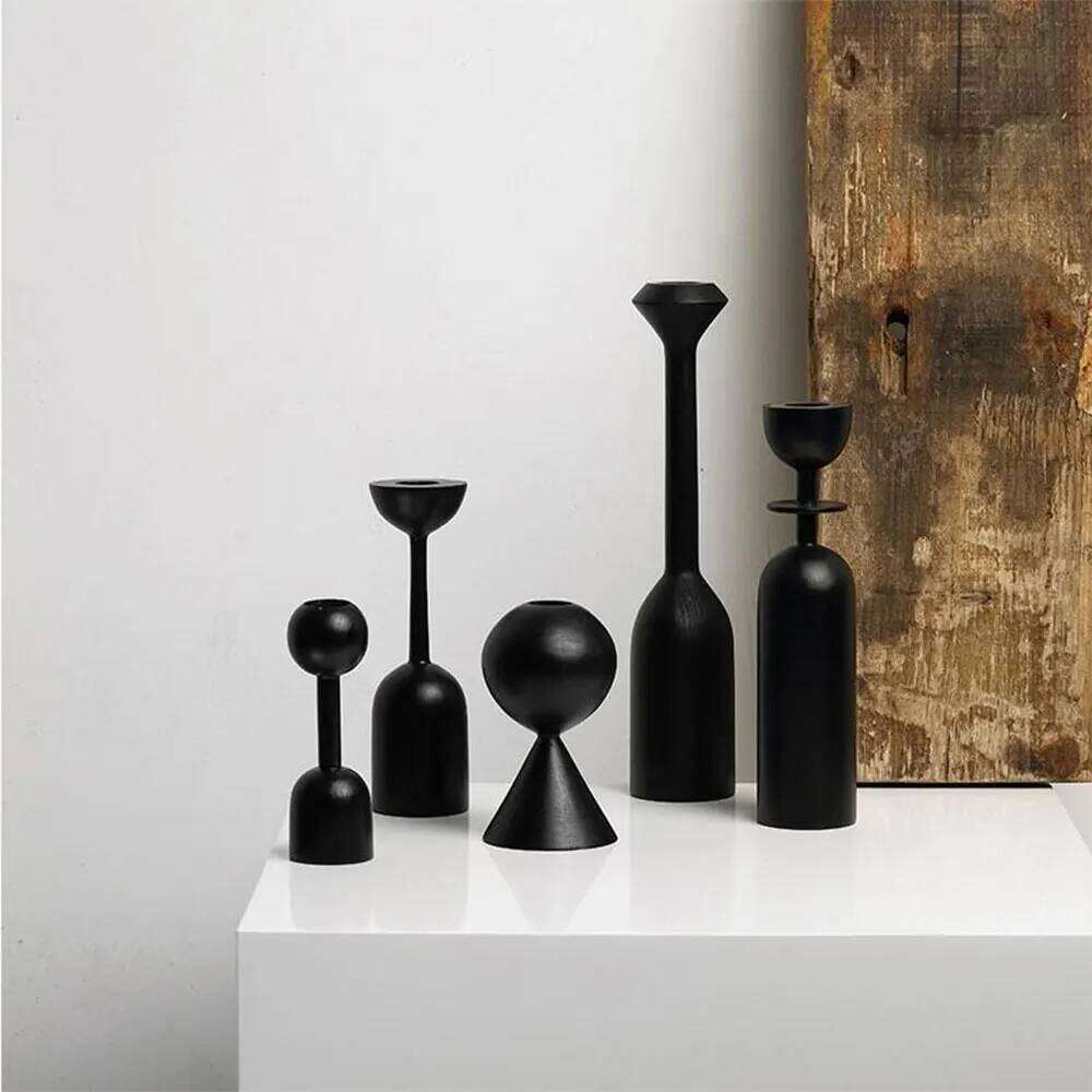 Black Wooden Minimalist Candle Holder Home Decor Wedding Decoration Accessories Candlesticks For Candelabro Centerpiece Vintage Y260131
