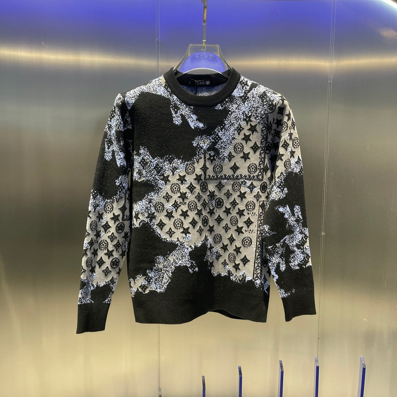2026 New Design Jacquard Gradient Casual Sweater Men's Fashion Trend Warm Round Neck Knitted Sweater Black Blue