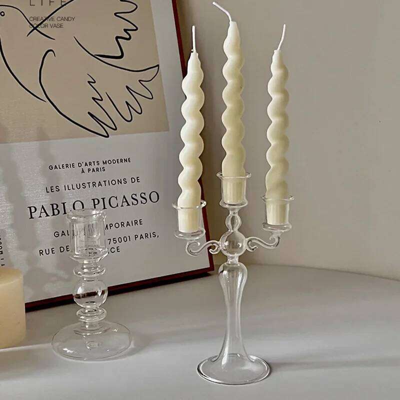 3 Heads Retro Transparent Taper Candle Holders Tall Candlesticks Decoration Party Glass Home Wedding Decor Y260131