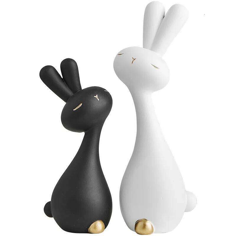 Black and white rabbit desktop small ornament resin handicrafts office , living room creative soft decoration Y260202