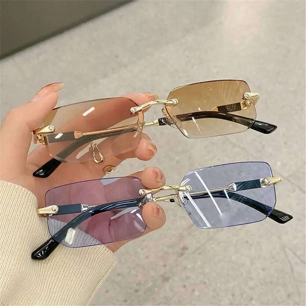 Trendy Rimless Sunglasses for Women Men Rectangle Fashion Shades Small Square UV400 Sun Glasses For Female Male Traveling Oculos H260202