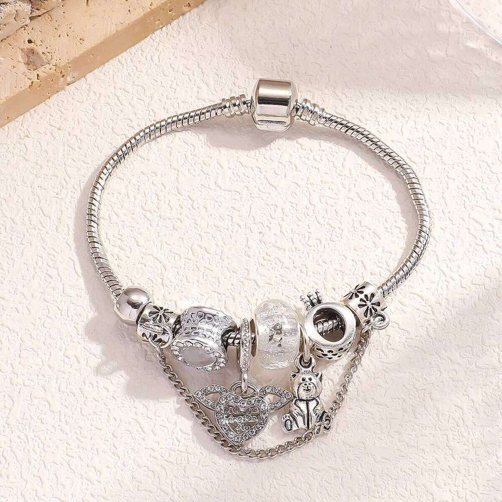 1PC Women's Fashion Type Plate Home Stainless Steel Alloy Multi Element Bead Love Jewelry Bracelet Date Party Holiday Gift H260202