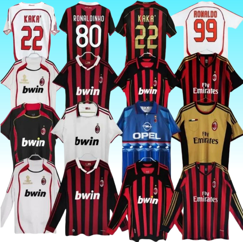 2006 2007 ACMilan soccer jerseys kit 02 03 04 05 06 07 09 10 11 12 13 14 KAKA Long IBRAHIMOVIC WEAH football shirts Football jerseys Top Soccer shirt kids
