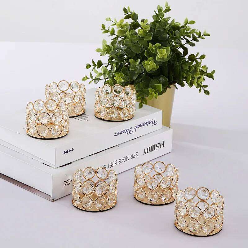 Golden Holder European Crystal Stand Creative Dinner Candle Cup Y260131