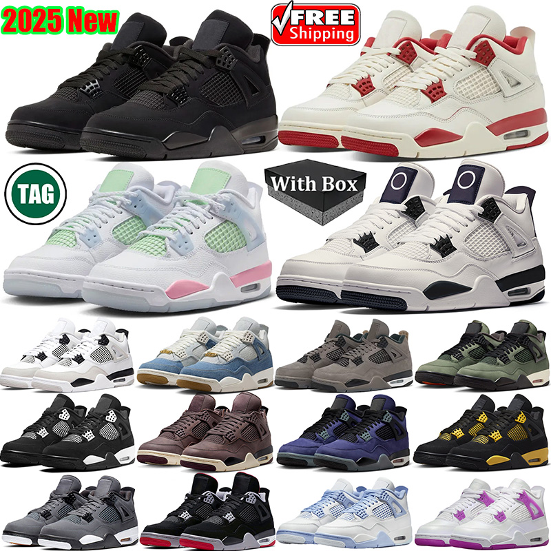 Free shipping with box 4 4s basketball shoes designer sneakers outdoor trainers mens womens new black cat jordan4men military white cement Cave Stone big size 36-47