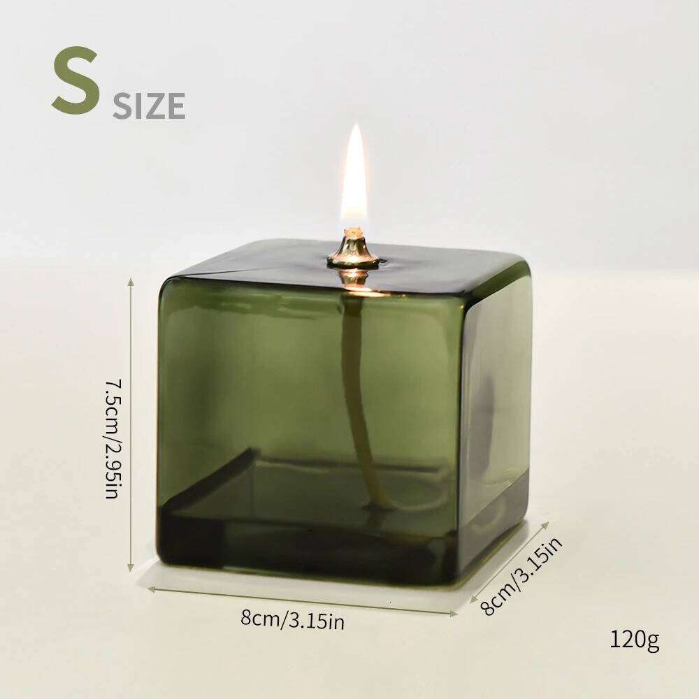 Creative Glass Room Decoration Color Square Candle Holder Furnishings Home Desktop Smoke Free Crispy Oil Lamp Y260131