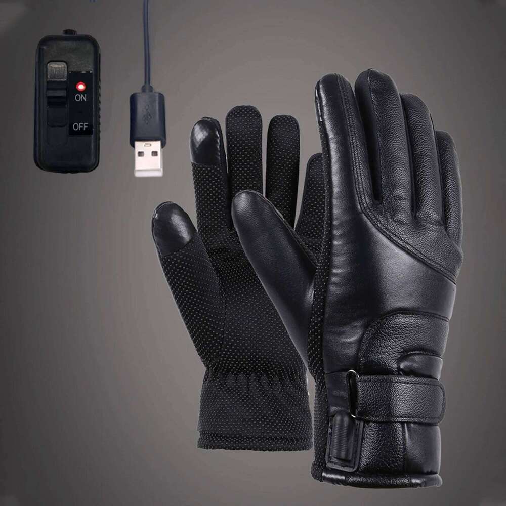 Touchscreen Hand Warmer Windproof Soft Leather Heating PU Motorcycle Thermal Gloves for Winter Ski Sports XJ260202