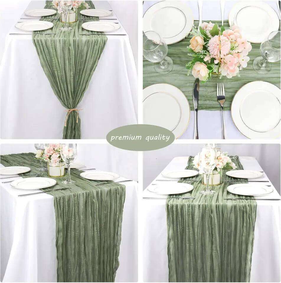 10Pcs CheeseCloth Table Runner, 40x270cm Boho Gauze Fabric Rustic Sheer TableRunner for Wedding Bridal Shower Party Banquet 26W0202