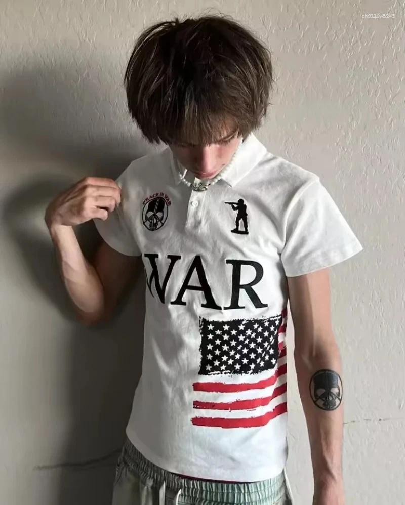 Men's Polos Men Casual Embroidery Cotton Top Baseball Clothing Haunted Mound Polo Shirt America Retro Street Hip Hop Short Sleeve Y2k