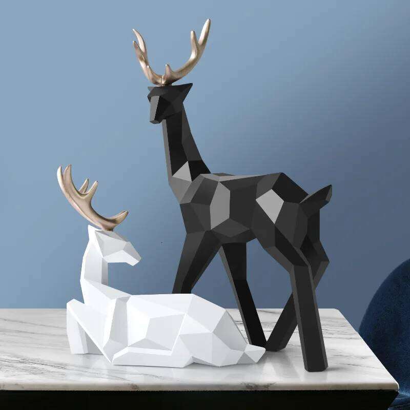 Resin Deer Statue Figurines Reindeer Sculpture White Deers Decor Office Home Living Room Decoration Tabletop Y260202
