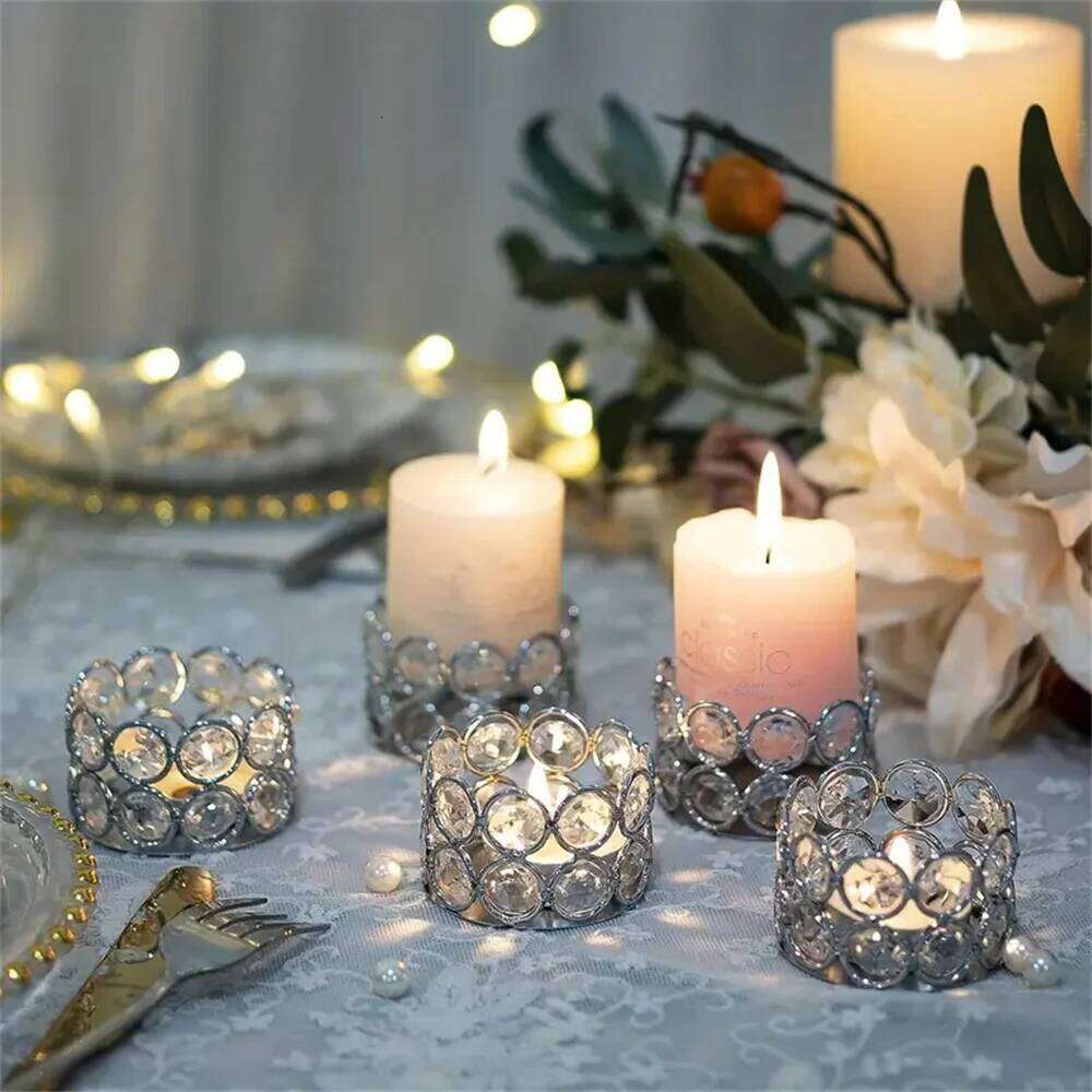 4pcs Silvery Golden Crystal Tealight Candle Holders for Home Table Bedroom Centerpiece Wedding Family Party Decor Creative Gifts Y260131