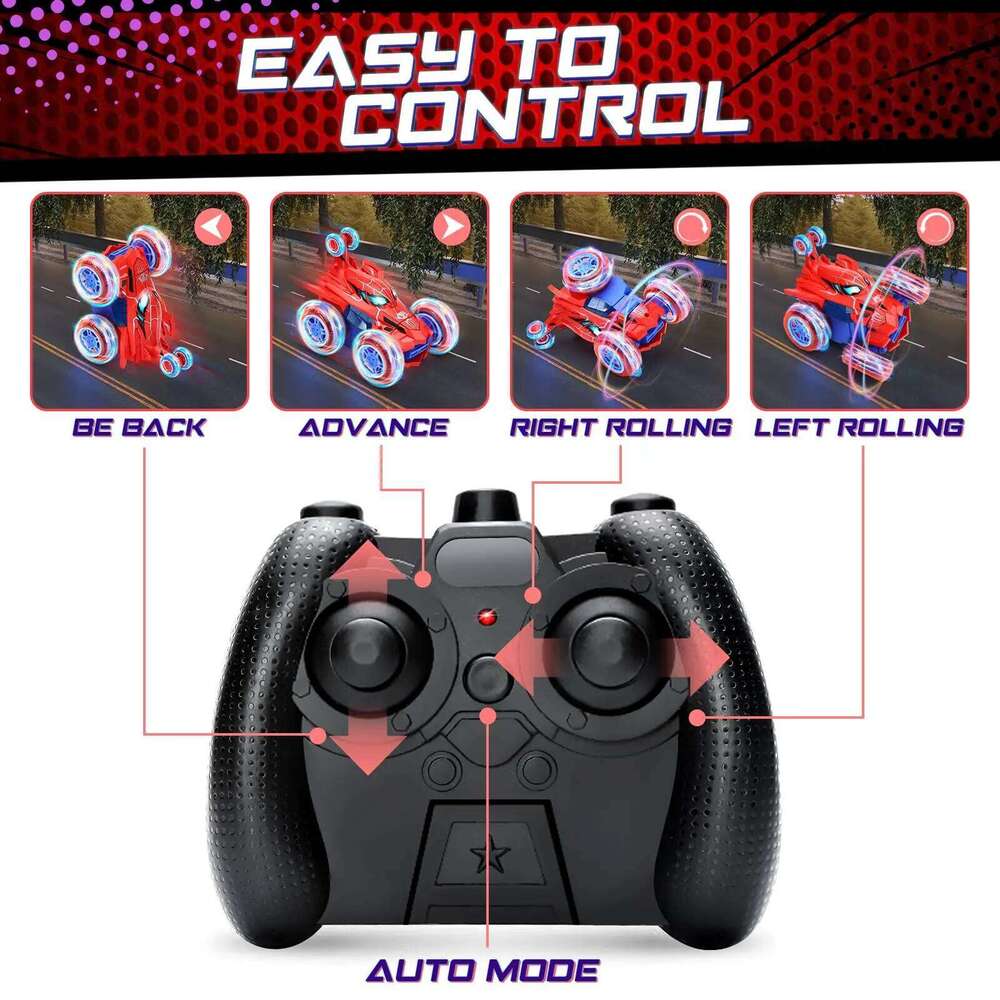 Red RC Car Spider Theme - Tumbling Action, 2.4GHz, Fun Toy Y260131