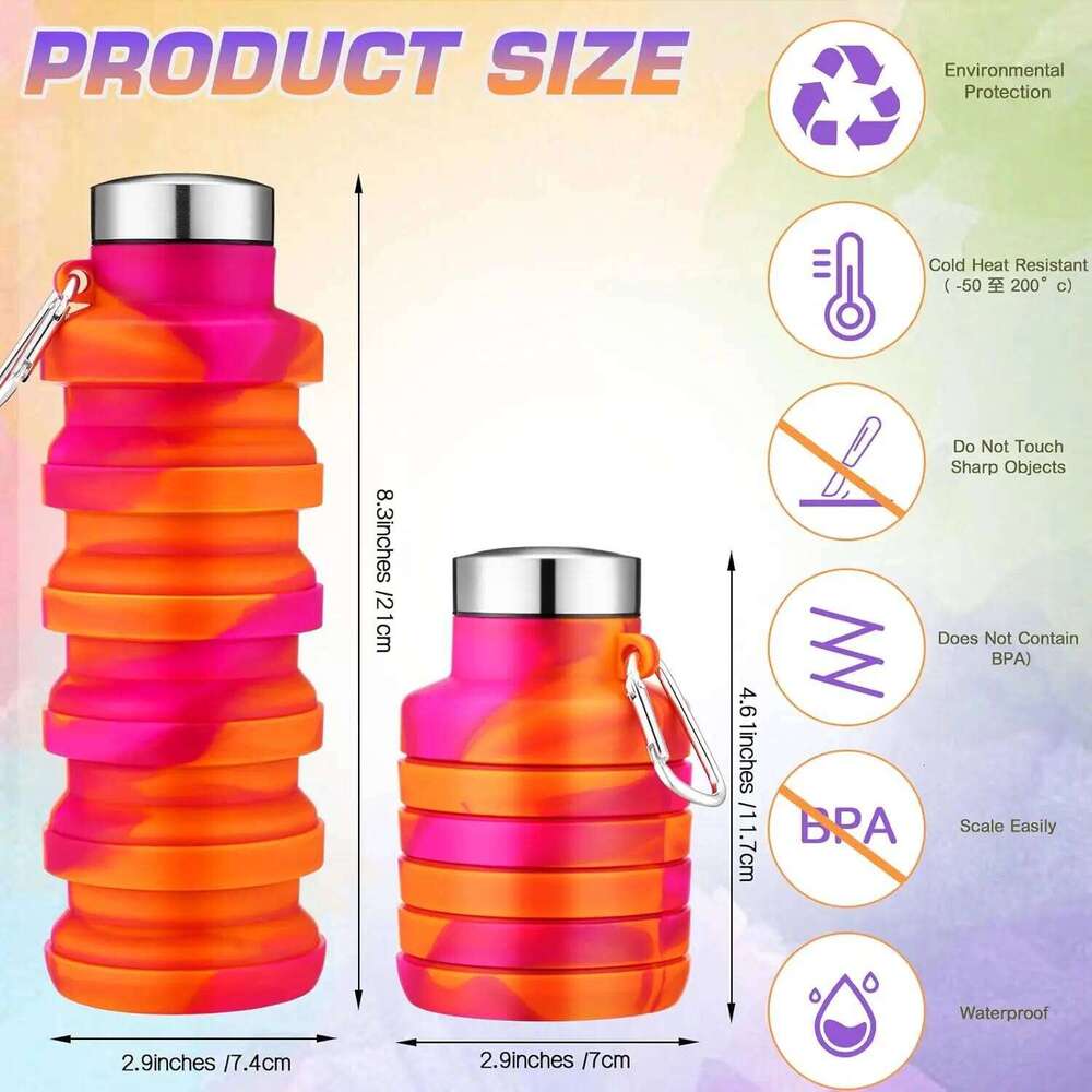 20 Pack Foldable Silicone Water Bottles 17oz Leakproof Reusable with Clip for Travel Hiking Outdoor Sports Z260202