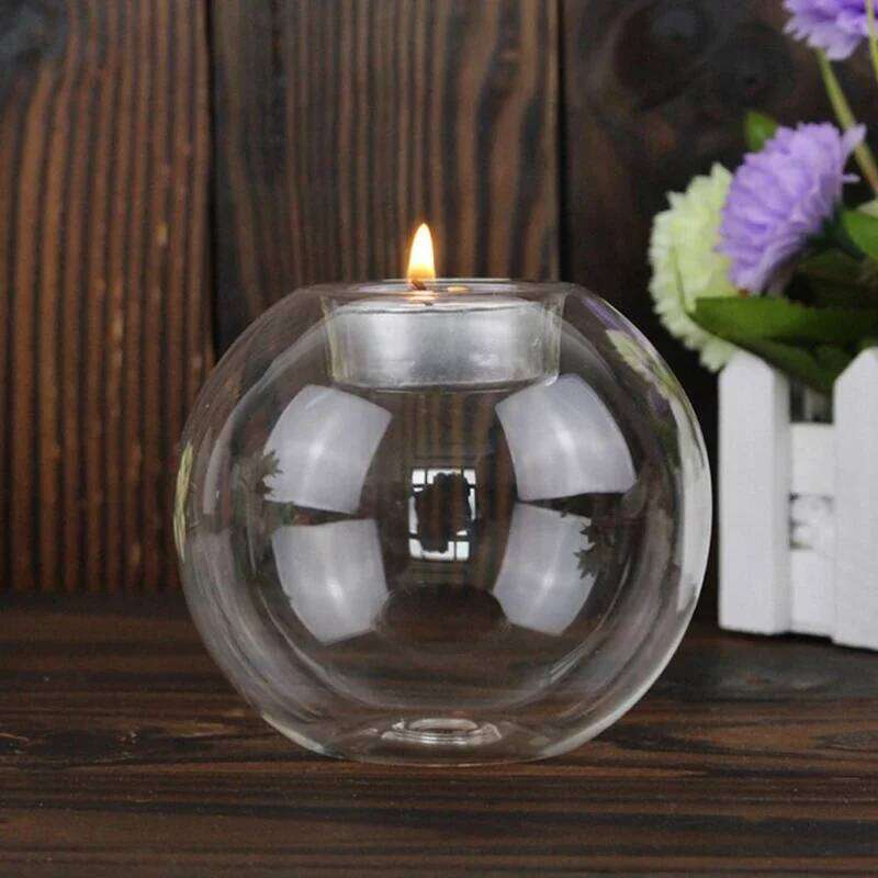 Clear Glass Tea Spot Candle Holder, Hollow Round Light, Living Room Wedding Home Decoration, 1PC Y260131