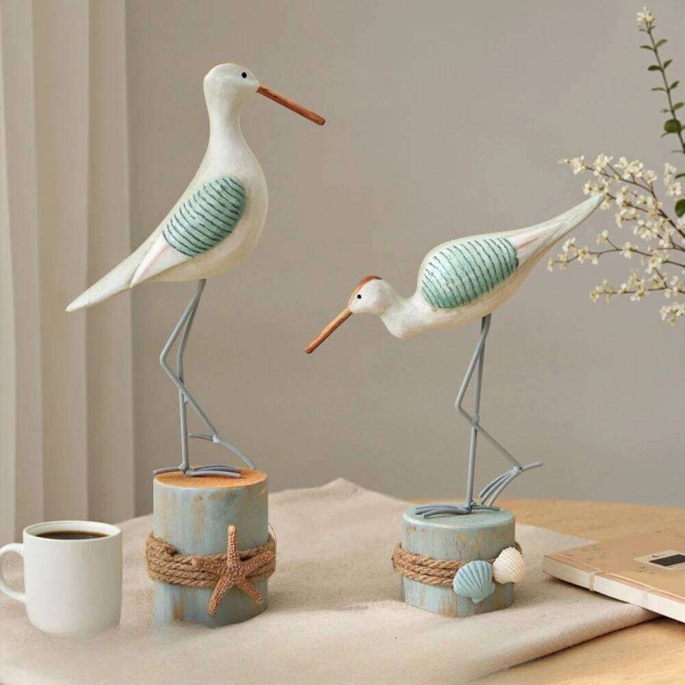 Seagull Wooden Crafts Ornaments Ocean Style Seabird Tree Stumps Home Decor for Model Rooms Desks Cabinets Display Decorations Y260202