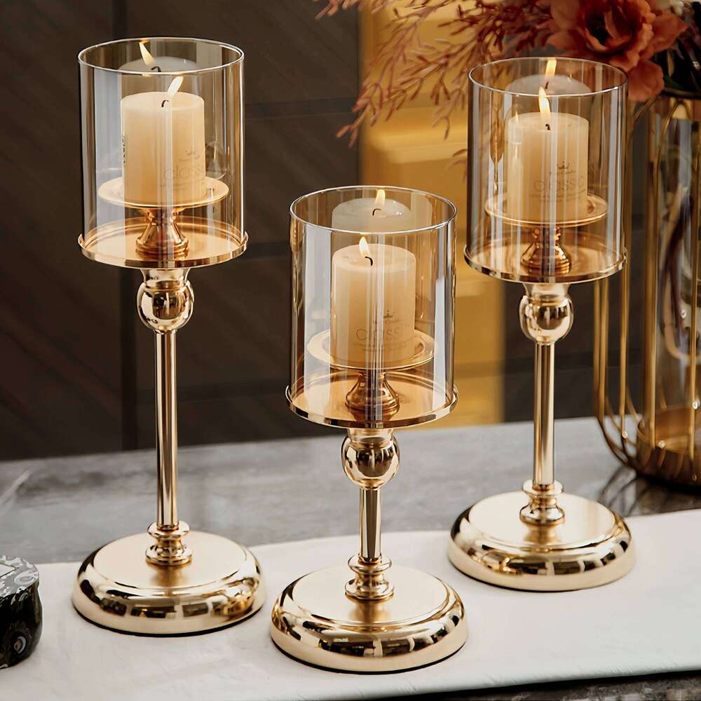 Nordic Luxury Creative Hurricane Candleholder Stylish Gold Metal And Glass Candle Holder For Wedding Ornaments Home Decoration Y260131