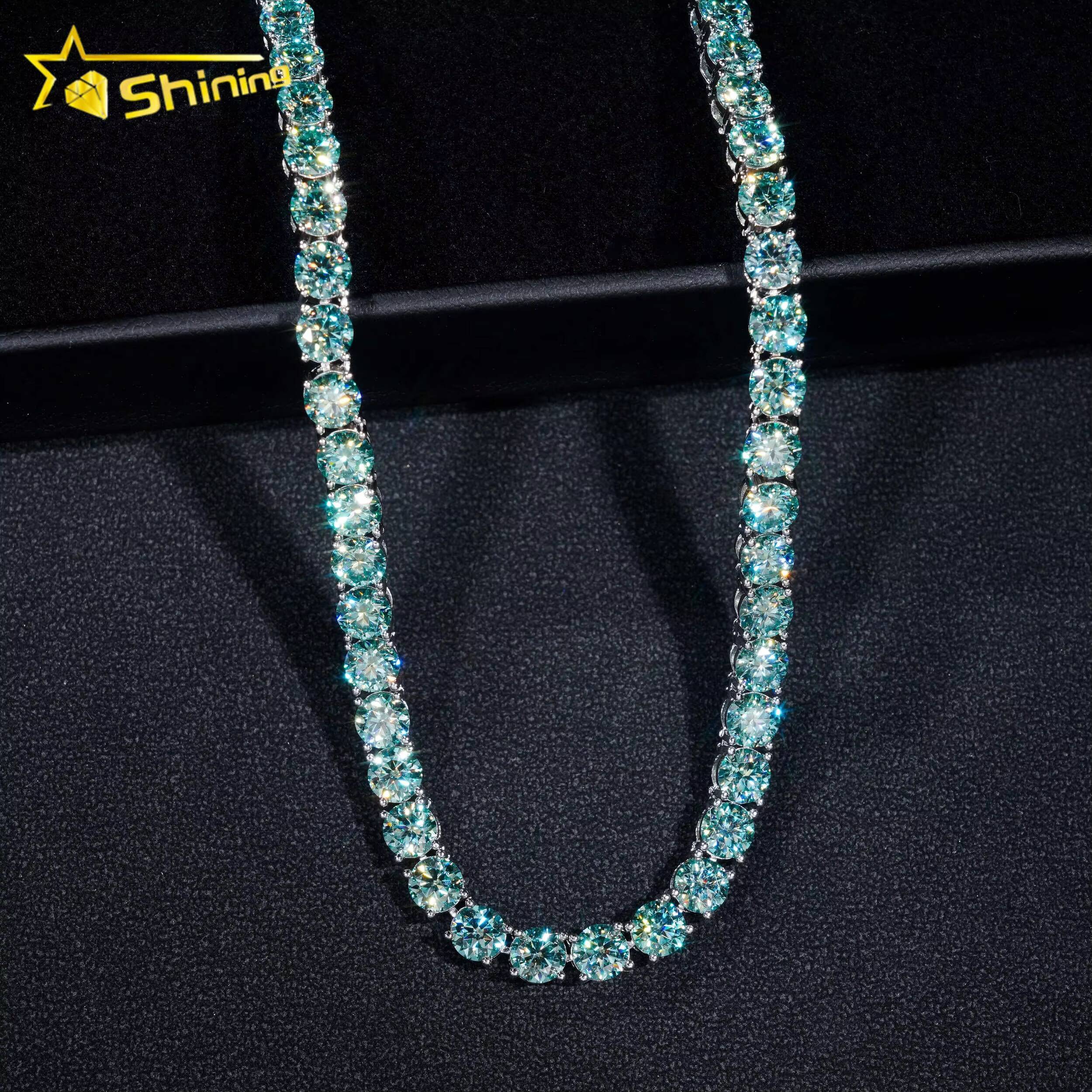 Pass Diamond Tester 925 Silver Gold Plated 3mm 4mm 5mm Iced Out VVS Blue-green Color Moissanie Tennis Chain Necklace