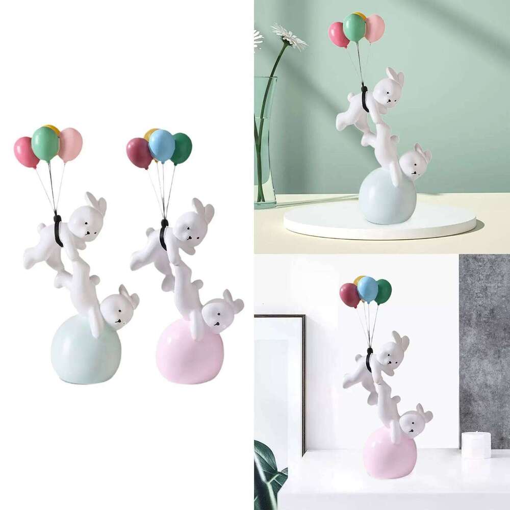 Balloon Figurine, Creative Resin Flying Bunny Figure Sculpture Ornaments for Bedroom, Living Room, Desktop, Bookshelf Y260202