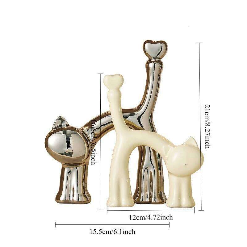 Creative Heart-Shaped Ornaments, Living Room,TV Cabinet,Home, Bedroom,Desktop Decorations, Ceramic Art Cat Statue, Gift, New Y260202
