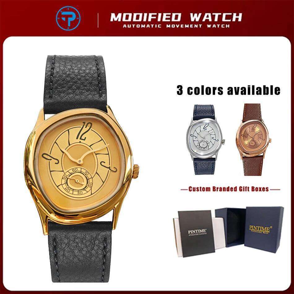 Style Millenary Men Gold Asymmetric Oval Dial Y2K Watch Leather Strap Luxury Casual Dress Ladies' Wristwatch 26Y0129
