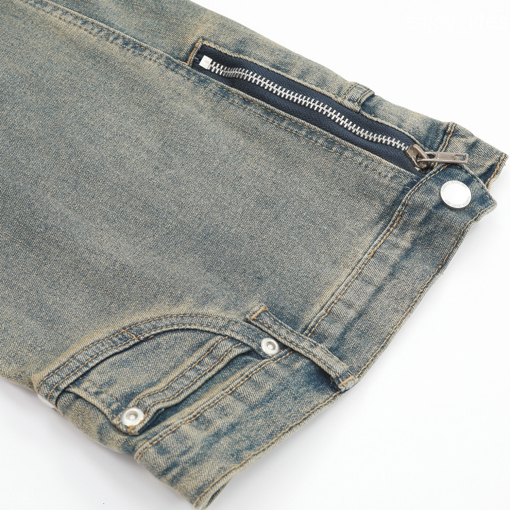 Reverse-Wear Washed Denim Flared Pants Mens Workwear Hippie Trendy Design Sense Personality Patchwork Vintage Long Pants