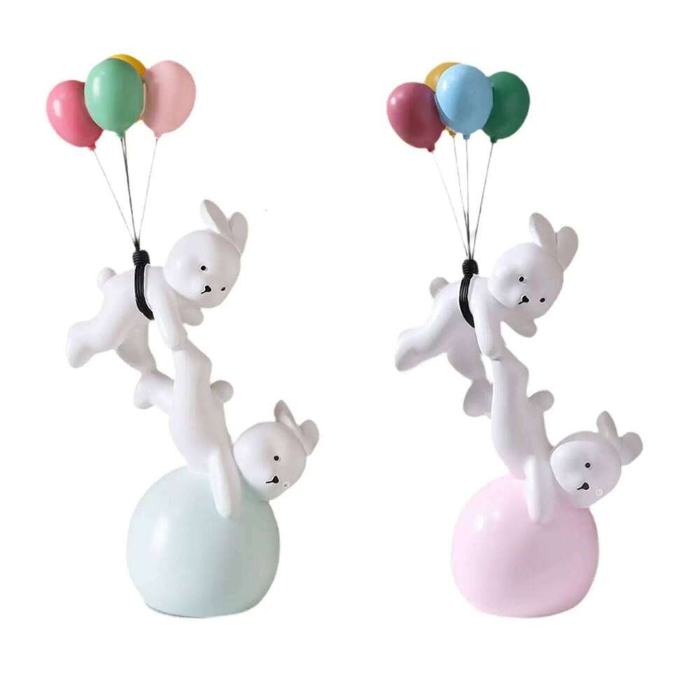 Balloon Figurine, Creative Resin Flying Bunny Figure Sculpture Ornaments for Bedroom, Living Room, Desktop, Bookshelf Y260202