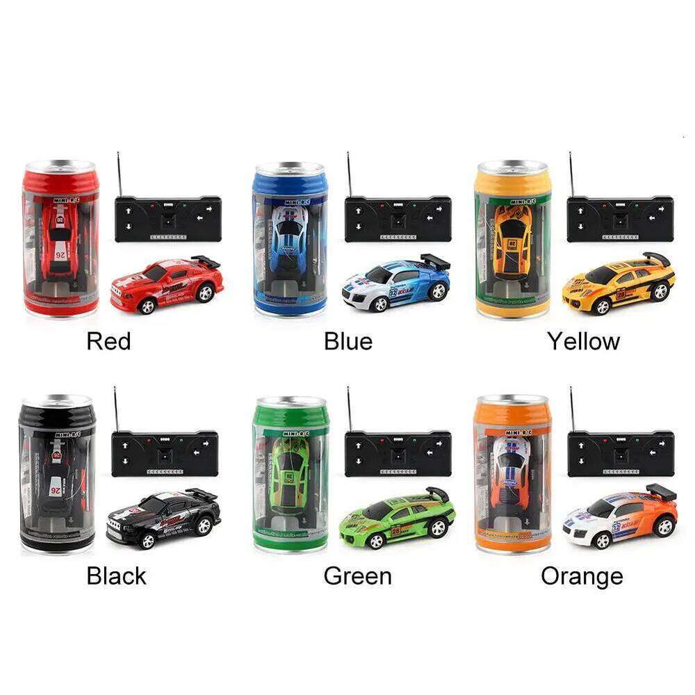Coke Can Battery Operated Remote Control Racing Vehicle LED Lights Mini RC Car with Roadblocks Christmas Gift Y260131