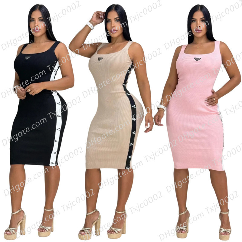 New Knitted Designer Dress Fashion Sexy Vest Skirt Casual Dresses For Woman Elegant Slimming Sleeveless 5 Colors