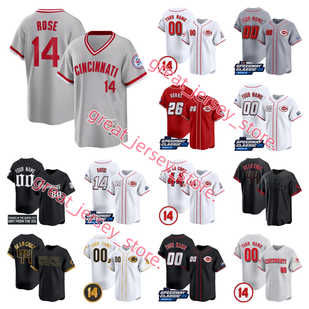 Pete Rose 14 Barry Larkin Elly De La Cruz 44 Jonathan India 6 Spencer Steer 7 Tyler Stephenson Will Benson 30 S-4XL Cincinnatis Reds Baseball jersey custom jersey