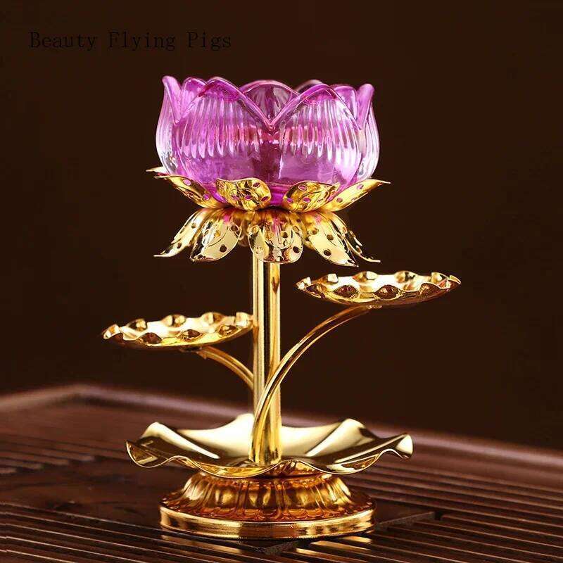 1pc Water Glazed Lotus Flower Metal Candlestick Household Sacrificial Buddhist Temple Supplies Pray for Auspiciousness Y260131