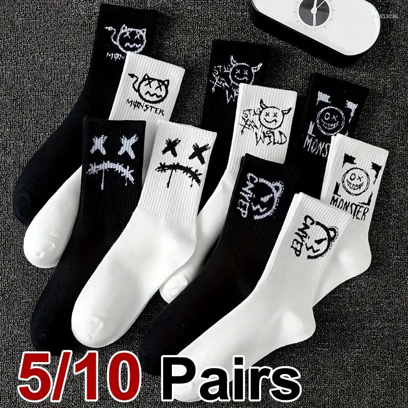 Men's Socks 5/10 Pairs Men Women Graffiti Printed Street Style Soft Comfortable Sweat Absorbing Breathable Couple Sports Leisure