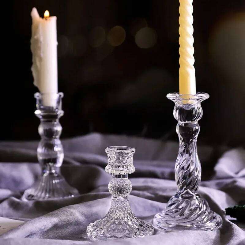 Retro Transparent Glass Candle Holders Suitable For Pillar Candles, Weddings, Holiday Parties Decoration Y260131