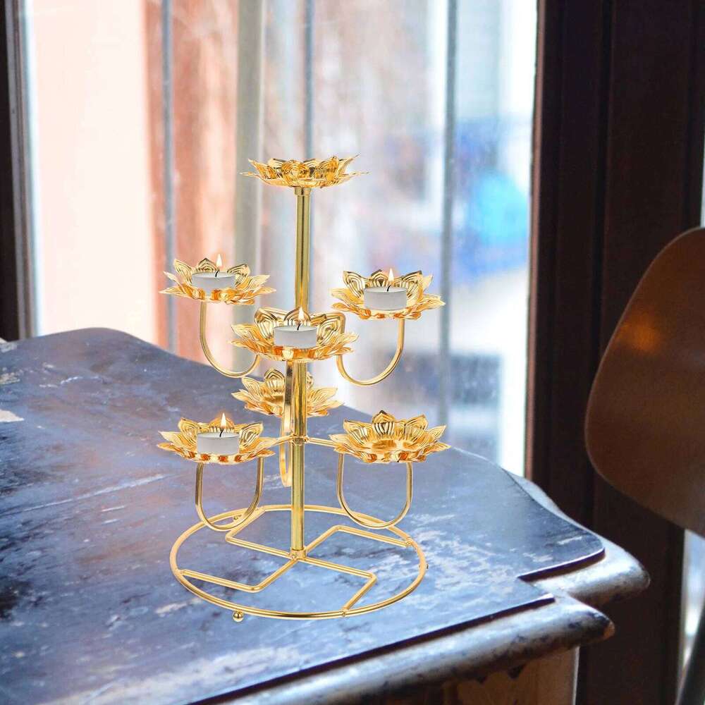 Ghee Lamp Holder Candlestick for Temple Lotus Shaped Candleholder Craft Ornaments Lantern Decorative Metal Butter Y260131