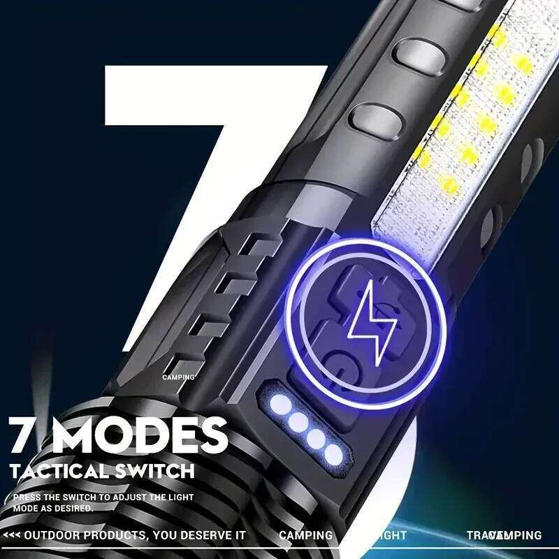 High Strong Power Led Flashlights Tactical Emergency Spotlights Telescopic Zoom Built-in Battery USB Rechargeable Camping Torch H2601311