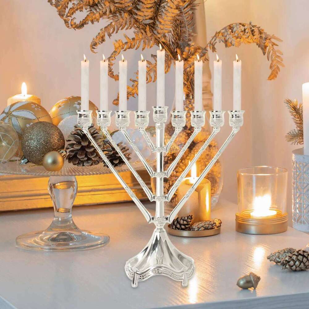 Zinc Alloy 9 Branch Menorah Candelabra for Holiday Decor Sturdy 10.4x9.4inch Y260131