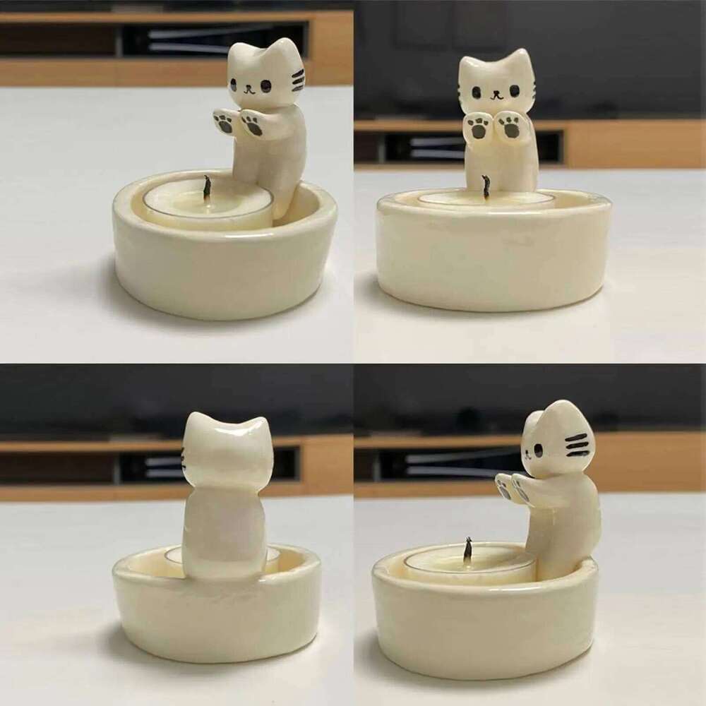 Animal Candle Holder Funny Wax Tealight Tray Cartoon Cat Centerpiece for Living Room Bedroom Desk Fireplace Y260131