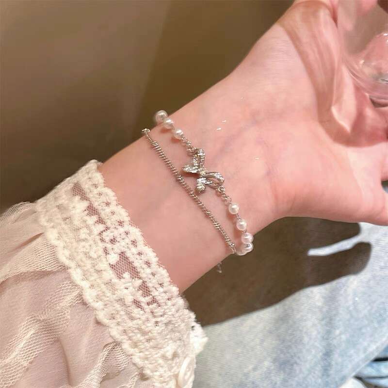 S925 pure silver spliced broken silver pearl bracelet, fashionable, simple, luxurious, cool and natural freshwater pearl bracelet