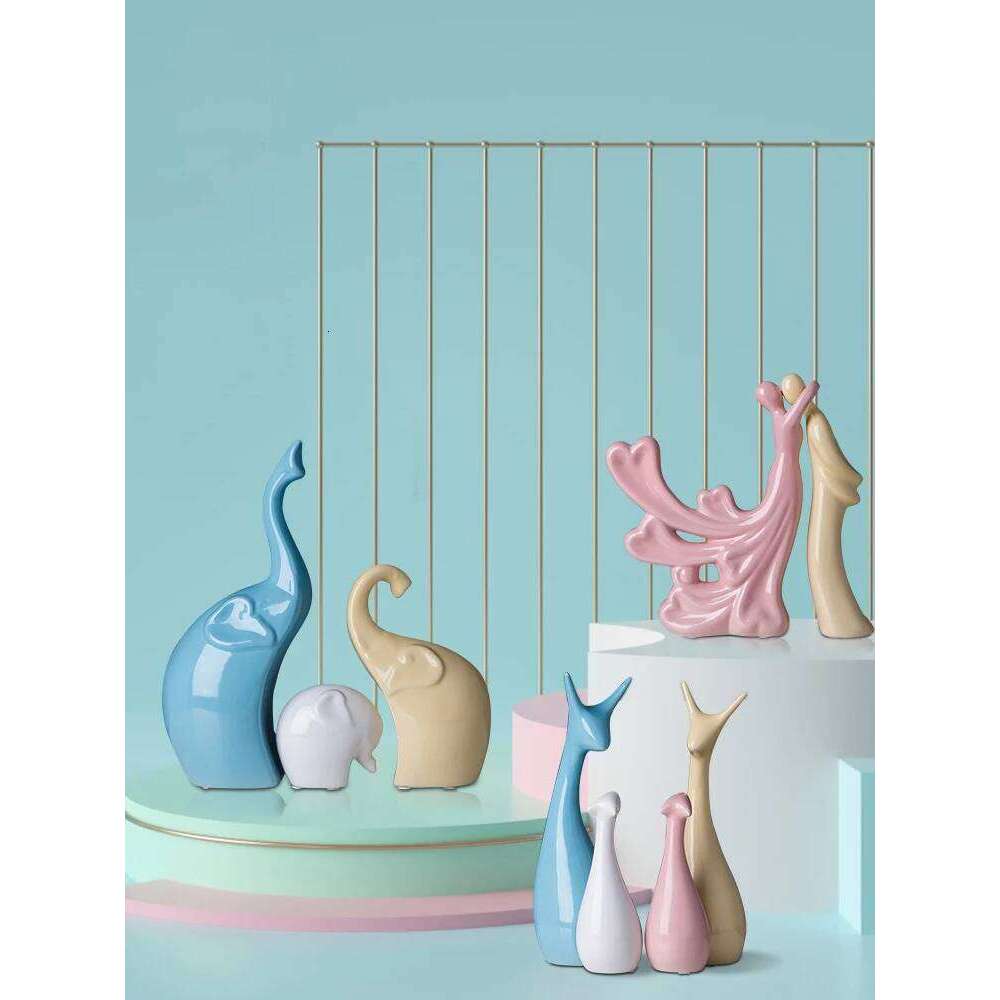 Modern Elephant Rabbit Mascot Ceramic Ornaments Bookcase Cabinet Sculpture Crafts Home Livingroom Table Accessories Decoration Y260202
