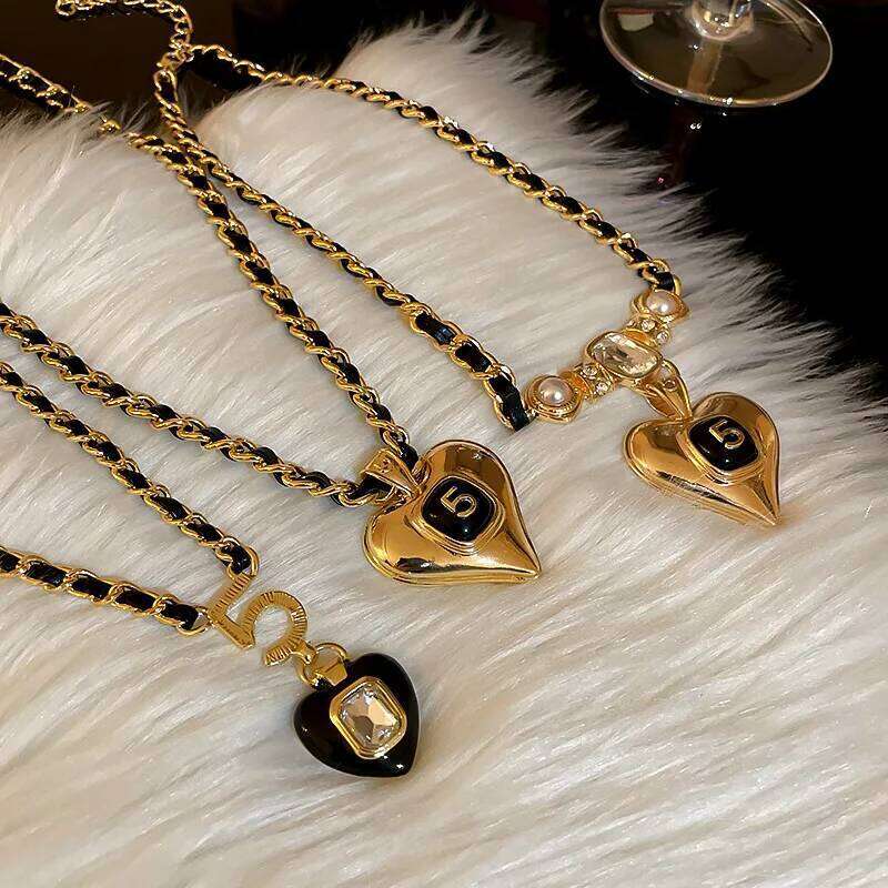 Earrings Gold Necklace Plated Leather 1 1 Chain with Number 5 and Heart Cubic Zirconia Accents for Daily Wear and Special Occasion Jewellery Gift High