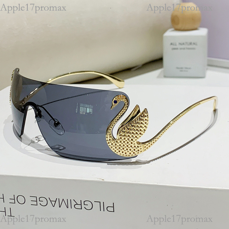 Luxury Brand Designer's 2026 New Model Of Frameless Integrated Ladies' Sunglasses With Unique Diamond-embedded Swan Leg Design, Street Style