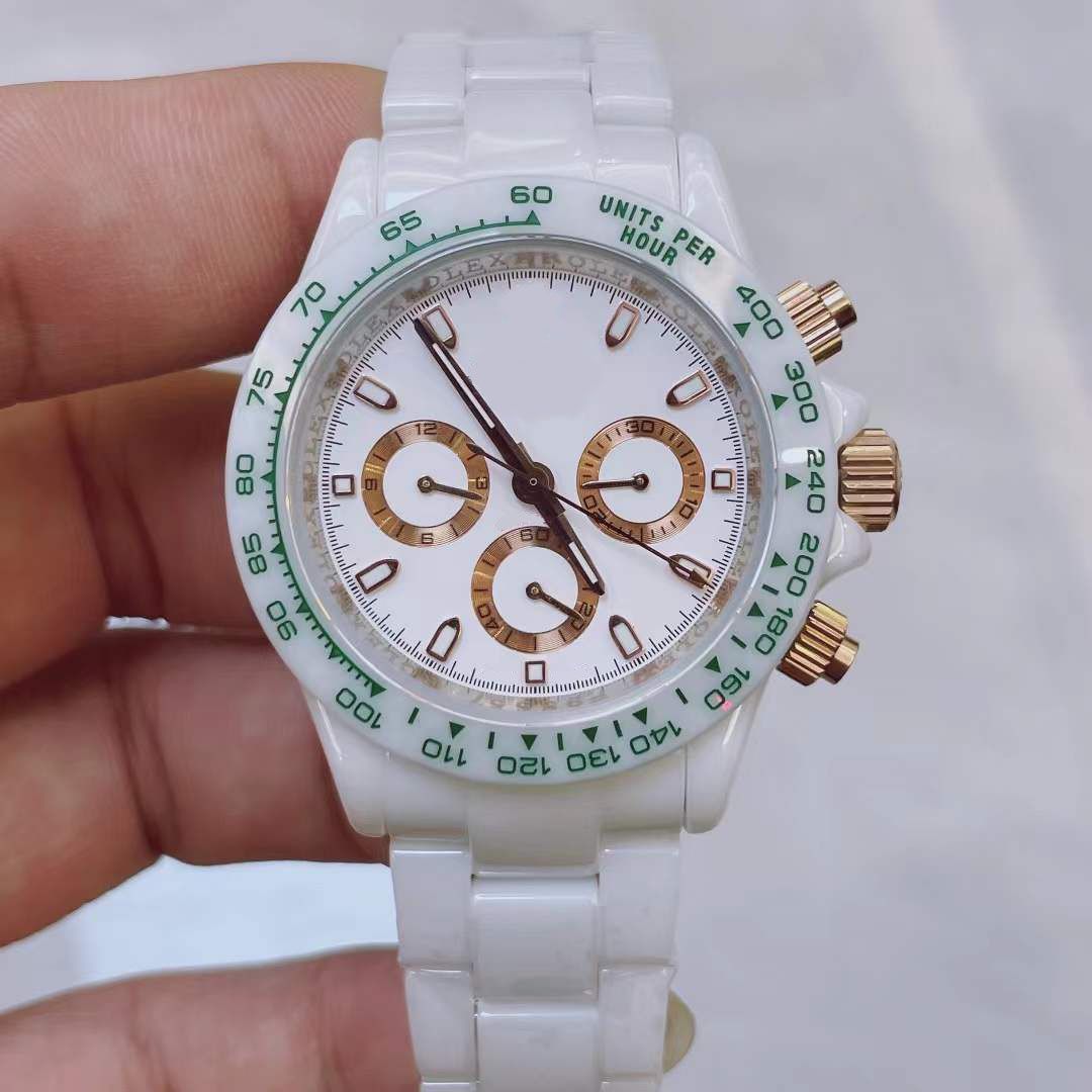high quality U1 Automatic Mechanical men Wristwatches white dial Ceramic watch strap With Three Sub-dials