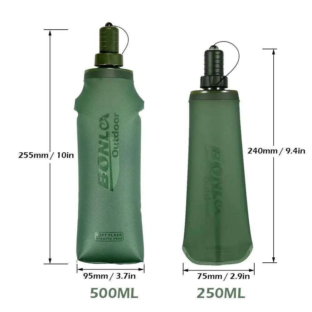 Outdoor 250/500ml Soft Flask Collapsible Wide Mouth Sport Bottle Bite Valve Lightweight Water Bag Hiking Bicycle Z260202