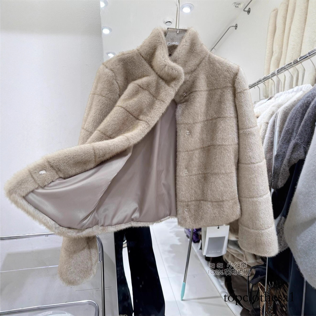 New Luxurious Mink for Women, Faux Rabbit Short Thickened Fur Coat in Winter Beige and Apricot Colors - view 3