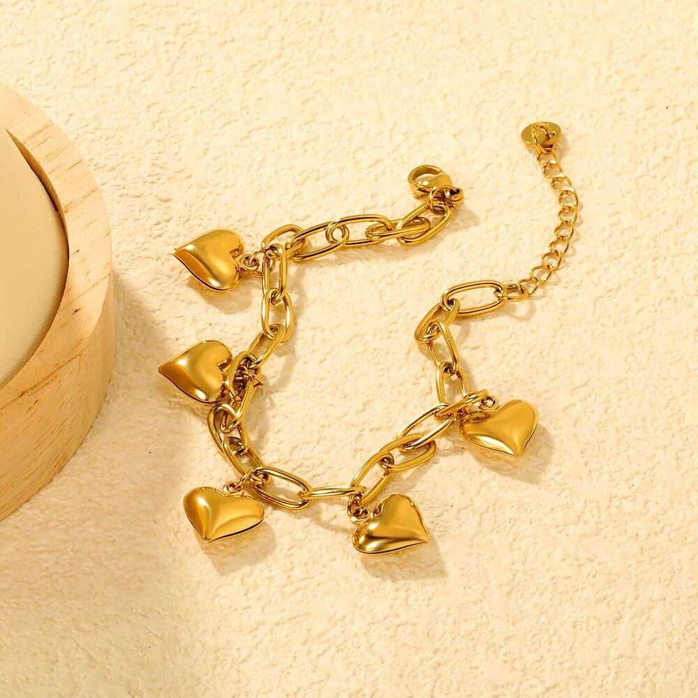 LUXUSTEEL Romantic style For Women Dainty Heart Bracelets Stainless Steel 18k Golden Plated No Fade Bangles for Couple H260202
