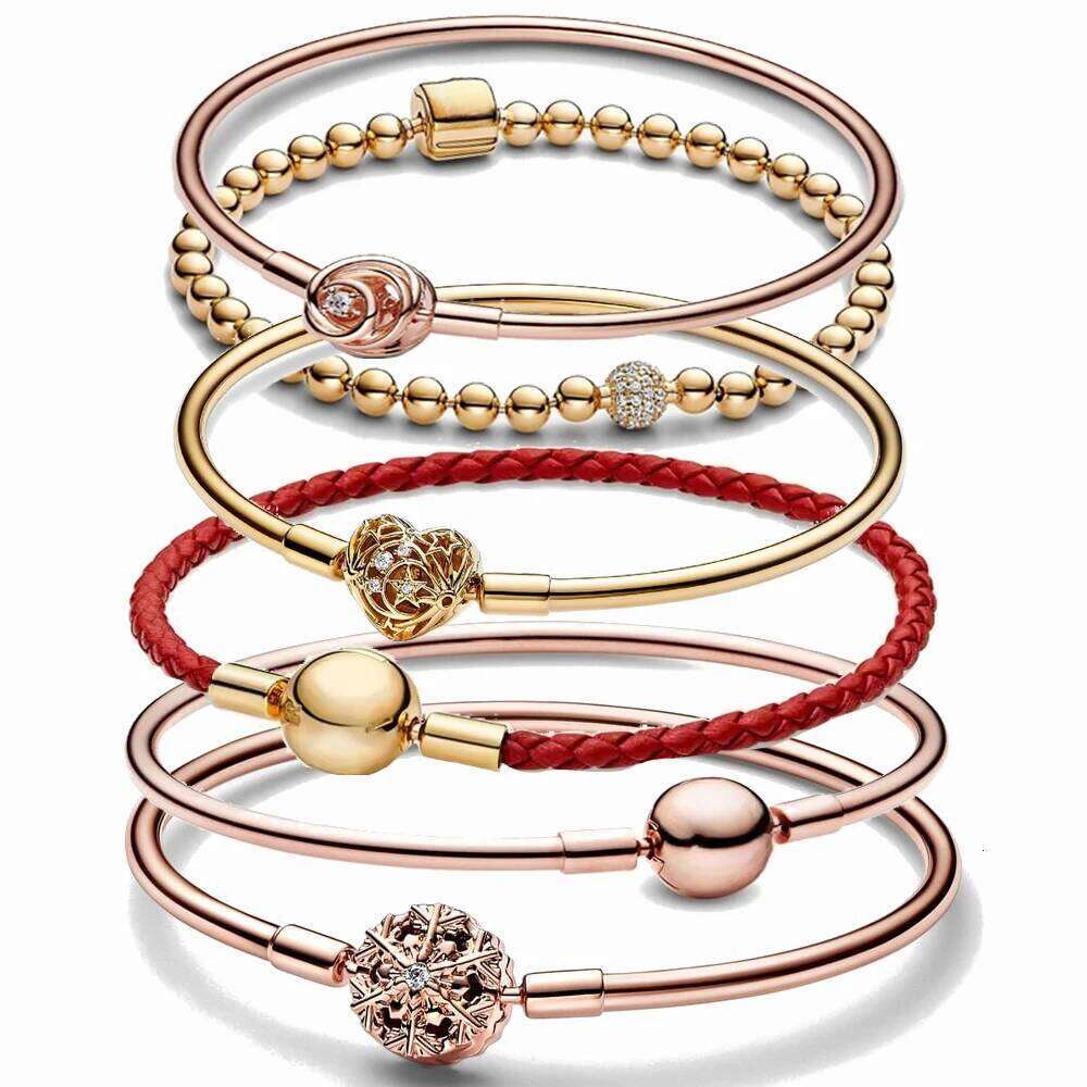 925 Sterling Silver 1719 21cm Gold Plated Heart-Shaped Snowflake Love Luxury Pendant Bracelet For DIY Bead Charms Women Jewelry H260202