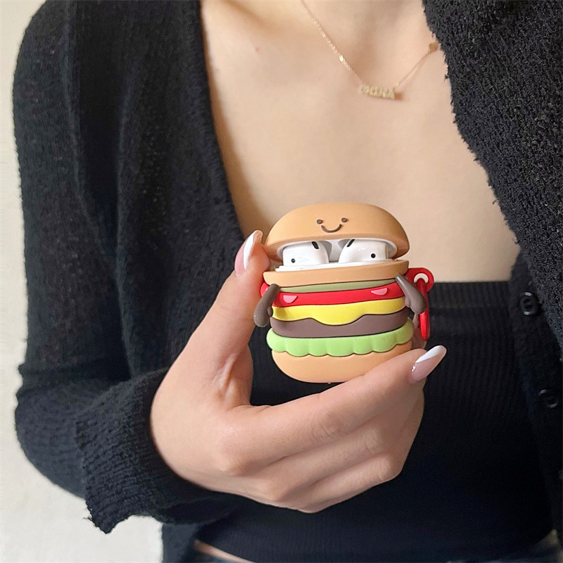 3D Hamburger Compatible with Apple AirPods Pro Bluetooth Wireless Earphone Case 1/2/3 Generation Silicone Cute Cartoon