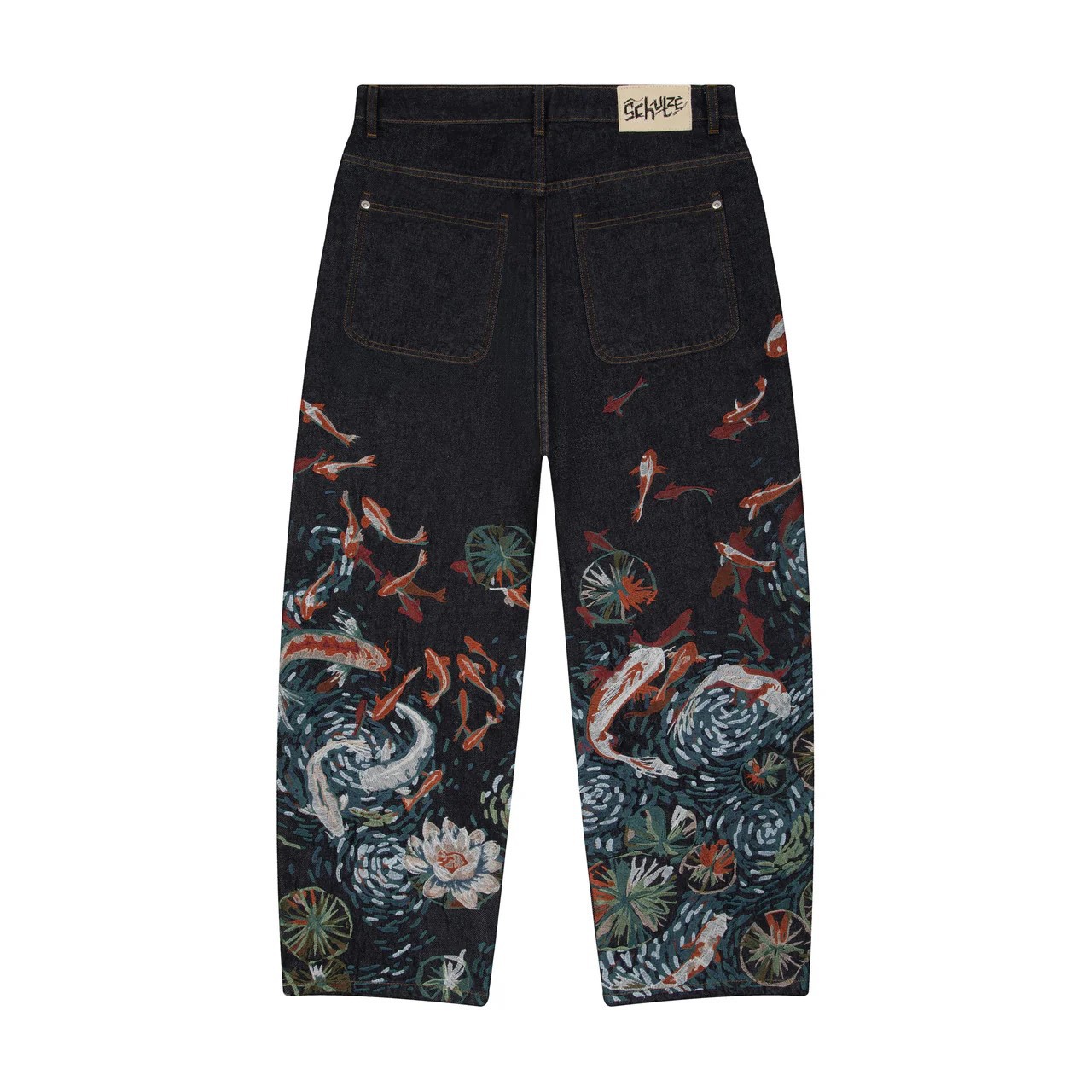 Derschutze Patchwork Cherry Blossom Embroidery Denim Pants Y2k Vintage Women Baggy Straight Wide Leg Jeans Street Men Clothes