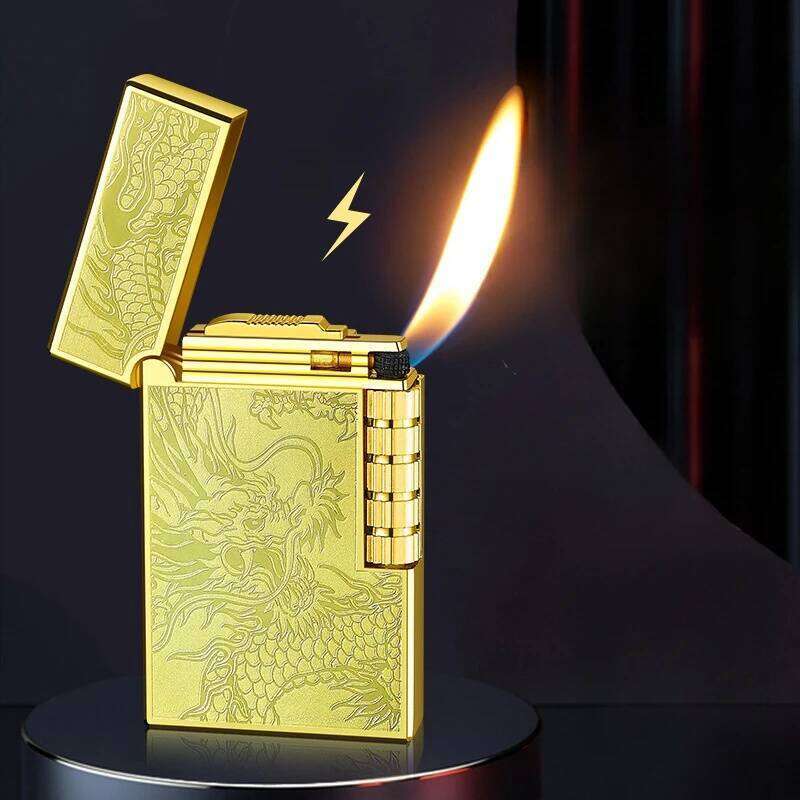 2024 Metal Steel Sound Chinese Dragon Oblique Fire Inflatable Lighter Side Pulley Igniting Butane Gas Pipe Lighters Smoking Gift W260202
