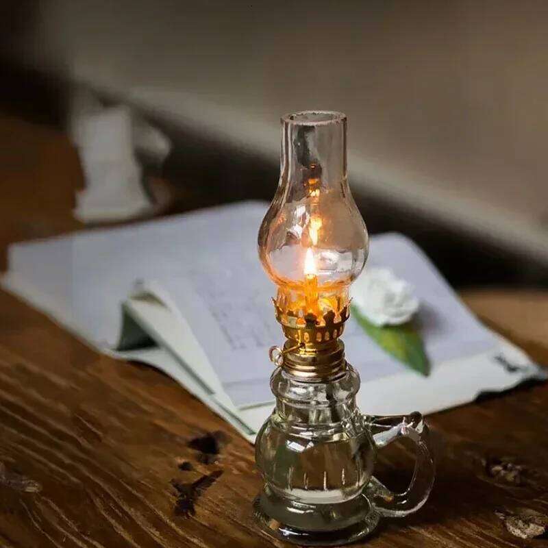 1 Windproof Retro Oil Vintage Kerosene Lamp with Glass Cover Great for Emergency Lighting and Home Decor Y260131