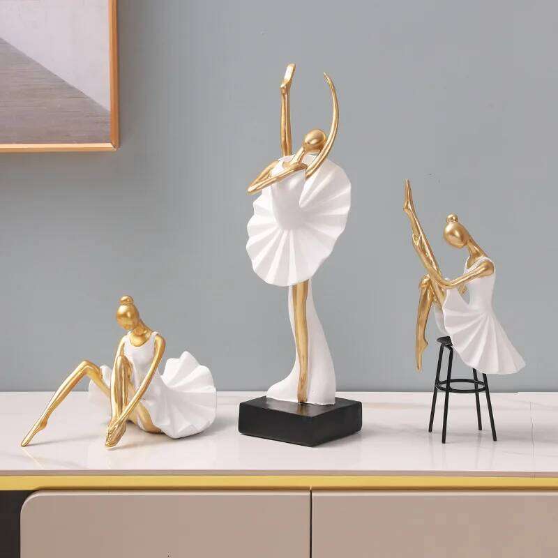 1 PC Ballet Girl Gold Home Decor Abstract Art Sculptures Statues Aesthetic Desk Dining Table Modern Living Room Y260202